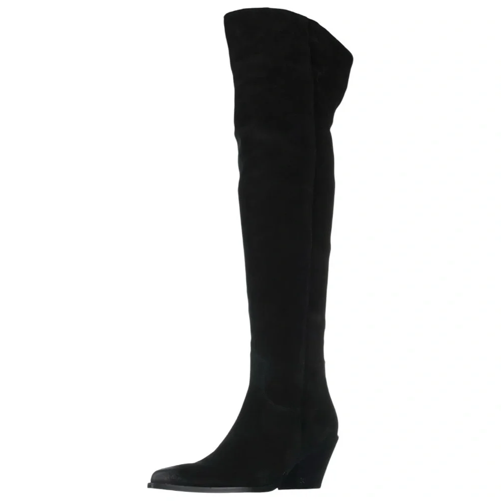 Sam Edelman Julee Over The Knee Boot 6.5 Black Suede Western Pointed Toe NWOT
